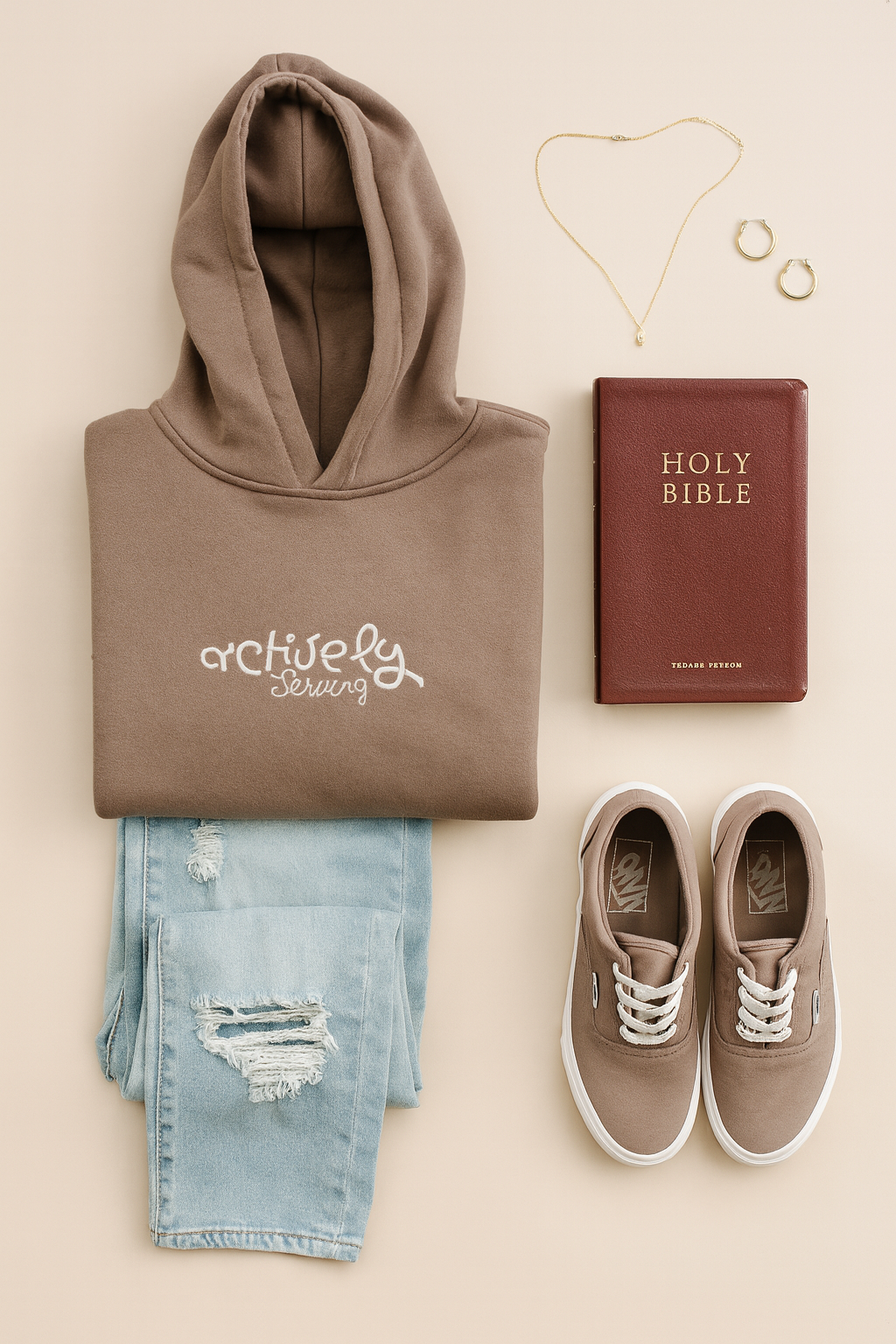 Actively Serving Embroidered Hoodie – Faith, Fashion, Devotion