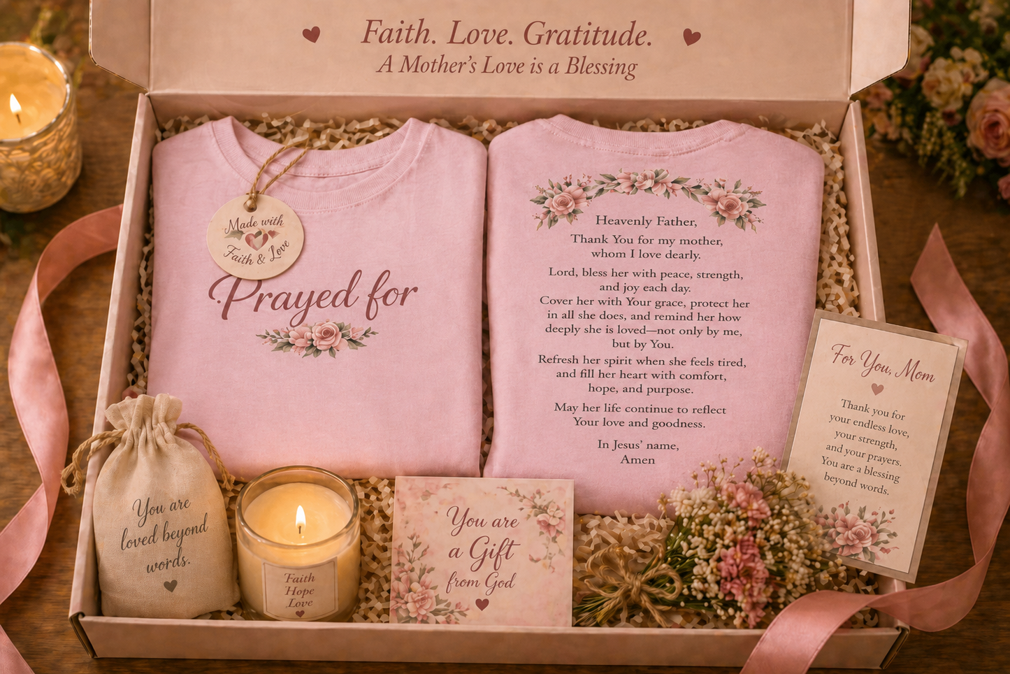 Mom Tee - Celebrate the women who love, nurture, guide, and pour into others every single day with our beautifully designed “Prayed For” tee